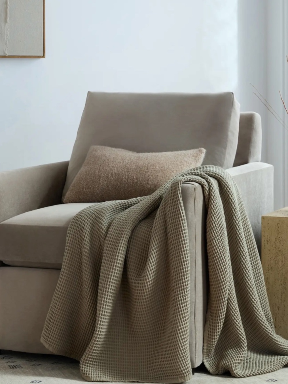 Organic Waffle Throw Dried Sage Green 50 x 70